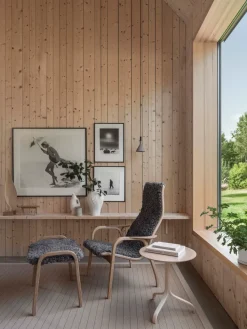 Lamino armchair and footstool oiled oak/sheepskin, Scandinavian Grey
