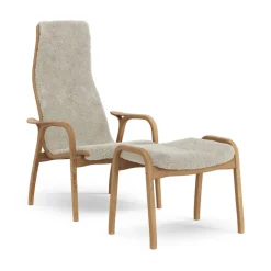 Lamino armchair and footstool oiled oak/sheepskin, Moonlight (beige)