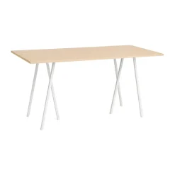 Loop Stand incl. support bar table 92,5x200 cm, White-clear lacq. oak