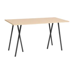 Loop Stand incl. support bar table 87,5x180 cm, Black-clear lacq. oak