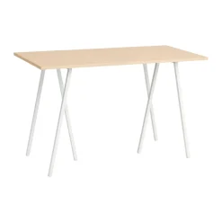 Loop Stand incl. support bar table 77,5x160 cm, White-clear lacq. oak