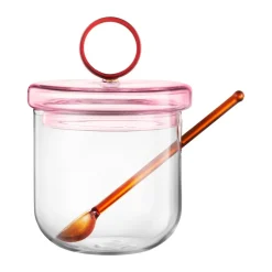 Loop sugar bowl incl spoon Ø14 cm, Clear-pink-amber