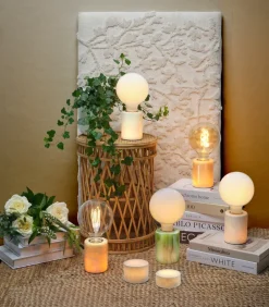 Marble lamp base, White silk matte, Ø8x10.5 cm