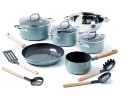 Mayflower Pro pot and frying pan set 12 pieces, Green-blue