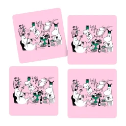 Moomin 80 glass coasters 9x9 cm 4-pack, Pink