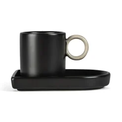 Niki espressocup with saucer, Black-beige