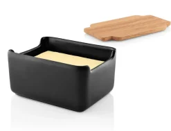 Nordic kitchen butter dish with oak lid 10x15 cm, Black
