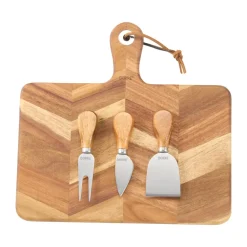 Ollie Cheese Tray herringbone pattern 4 pieces, FSC Acacia