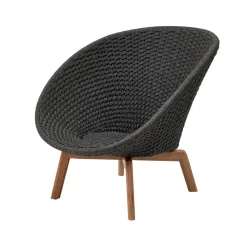 Peacock Rope lounge armchair, Dark grey, teak legs