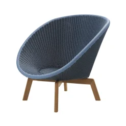 Peacock Weave lounge chair, Midnight/dusty blue, legs in teak