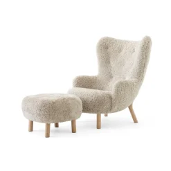 Petra VB3 high armchair incl. pouf ATD1, Oiled Oak-Sheepskin Moonlight