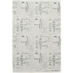 Picknick kitchen towel, white-green-grey