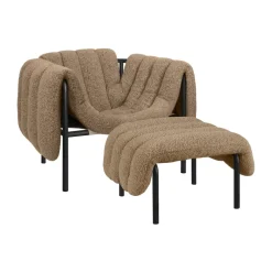 Puffy lounge chair + ottoman, Sawdust-black grey