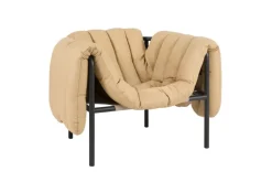 Puffy lounge chair, Sand leather-black grey