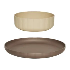 Pullo plate & bowl 2 pieces, Taupe-vanilla