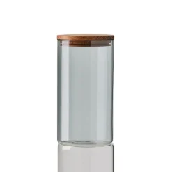 Raw glass jar smoke with wooden lid, medium