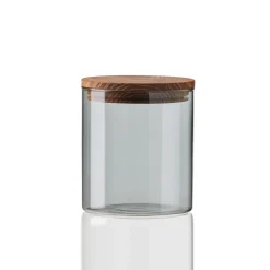 Raw glass jar smoke with wooden lid, small