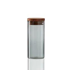 Raw glass jar smoke with wooden lid, mini