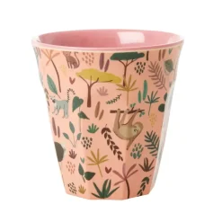 Rice melamine cup medium, coral-jungle animals