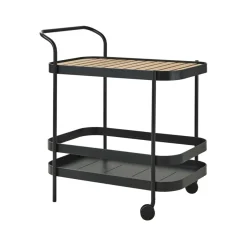 Roll serving trolley, Lava grey, incl. teak tabletop