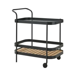 Roll serving trolley, Lava grey, incl. teak tabletop
