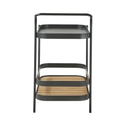 Roll serving trolley, Lava grey, incl. teak tabletop