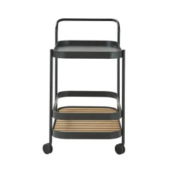 Roll serving trolley, Lava grey, incl. teak tabletop