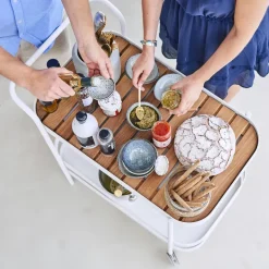 Roll serving trolley, Lava grey, incl. teak tabletop