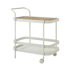 Roll serving trolley, White, incl. teak tabletop