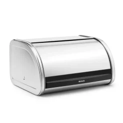 Roll Top bread bin small, matte steel