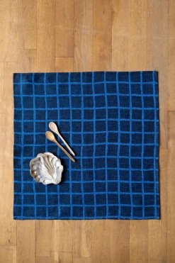 Rutig jacquardvävd servett 2-pack, Blue-black