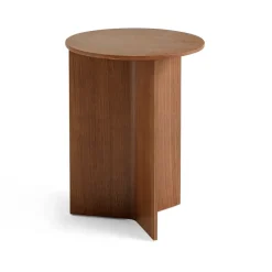 Slit high side table Ø35 cm, Lacquered walnut