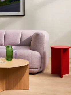 Slit high side table Ø35 cm, Lacquered walnut
