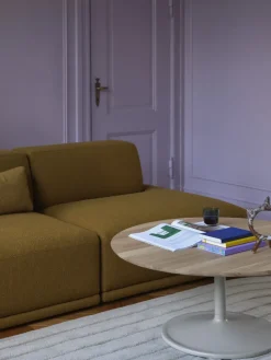 Soft coffee table Ø95 cm, Solid oak-grey