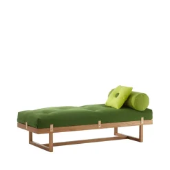 Stay day bed, Fabric green. body in oiled oak