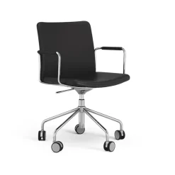 Stella office chair can be raised/lowered with tilt, Leather elmosoft 99999 black, chrome stand, leather-covered armrests, flexible back