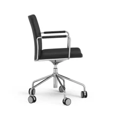 Stella office chair can be raised/lowered with tilt, Leather elmosoft 99999 black, chrome stand, leather-covered armrests, flexible back
