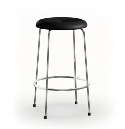 Stool barstool, Black leather-chrome base, 63 cm