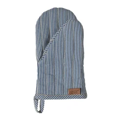 Striped denim oven mitt, Blue