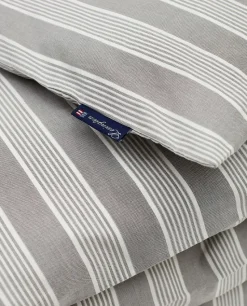 Striped lyocell and cotton duvet cover 220x220 cm, Gray/Off White