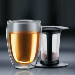 Tea For One glass with tea strainer, black