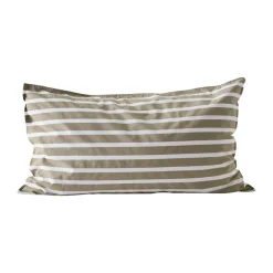 Tell Me More striped pillowcase cotton, Olive, 50×90 cm