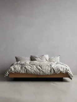 Tell Me More striped pillowcase cotton, Olive, 50×90 cm