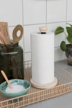 Travertine paper towel holder, Linen