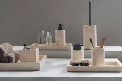Travertine toothbrush holder 10 cm, Linen