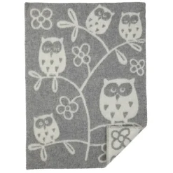 Tree Owl wool blanket, light grey