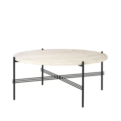 TS Round coffee table, Natural white travertine, ø80, black stand