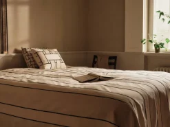Twill bedspread, Off-white-black, 180x260 cm