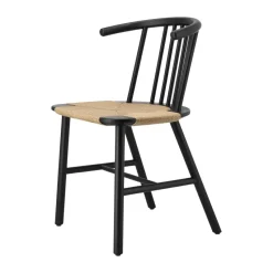 VIOR dining chair wicker seat, Black lacquered oak-nature