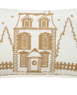 Winter House organic velvet cotton cushion 30x50 cm, White-Light beige